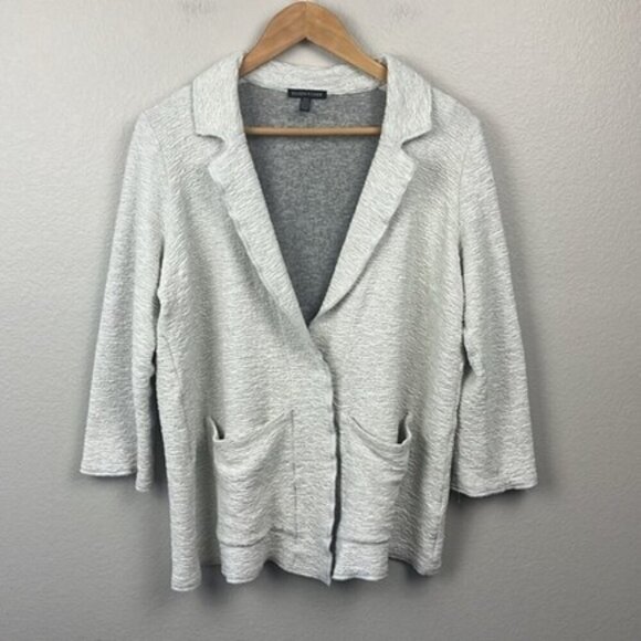 Eileen Fisher Blazer Crinkle Texture Fabric Tencel Jacquard Knit Cream 1-Snap L - Picture 1 of 9